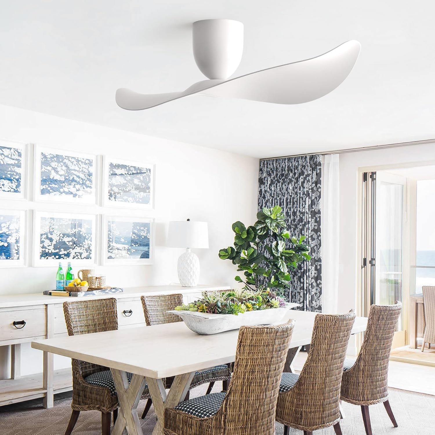 Powerful White Flush Mount Ceiling Fan with Remote