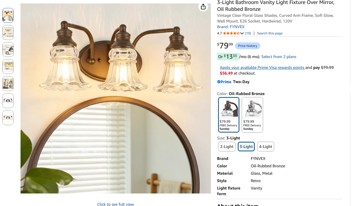 3-Light Bathroom Vanity Light Fixture