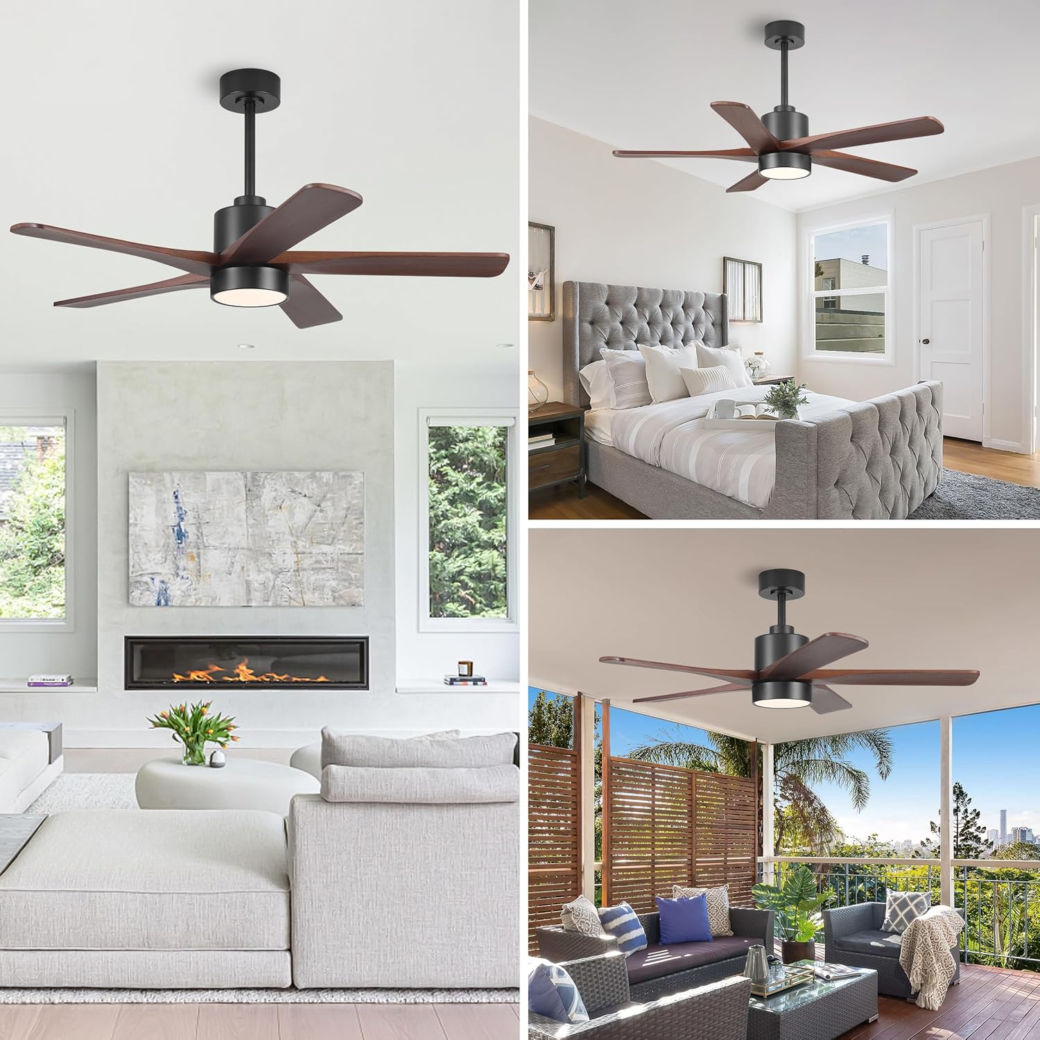 Walnut Ceiling Light Fan With Remote - Solid Wood