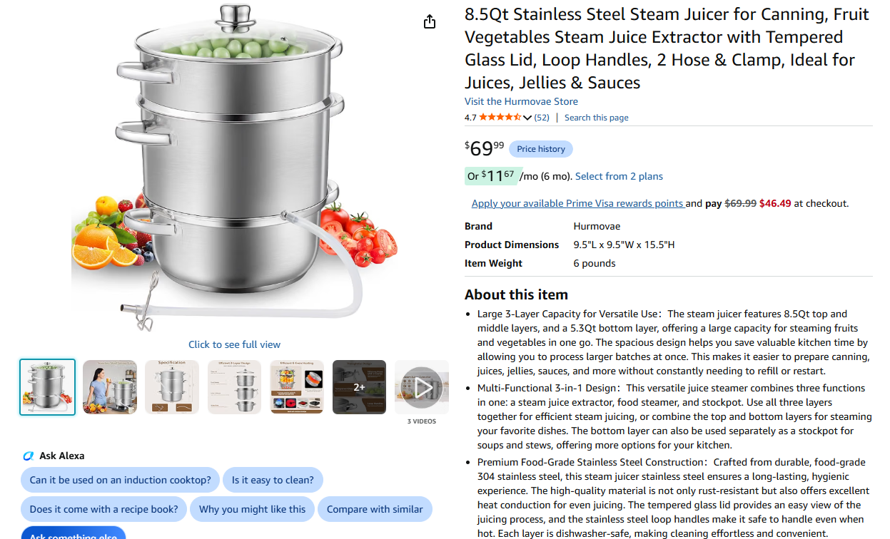 8.5Qt Stainless Steel Steam