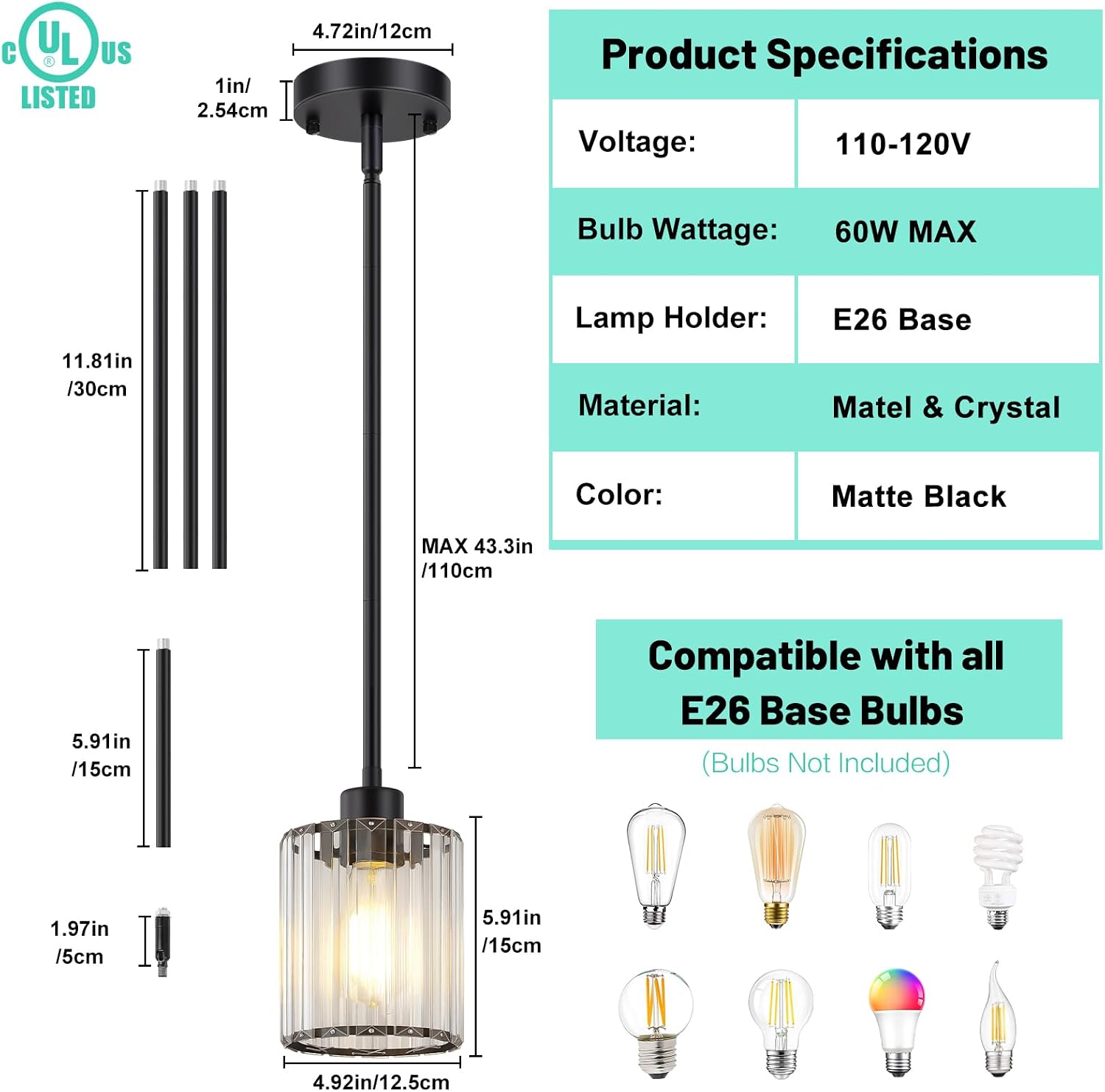 3 Pack Pendant Light Fixtures,