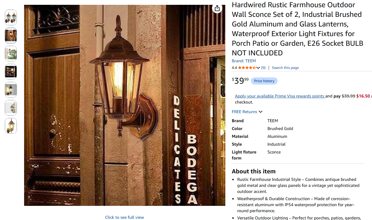 Rustic Farmhouse Outdoor Wall Sconce Set of 2