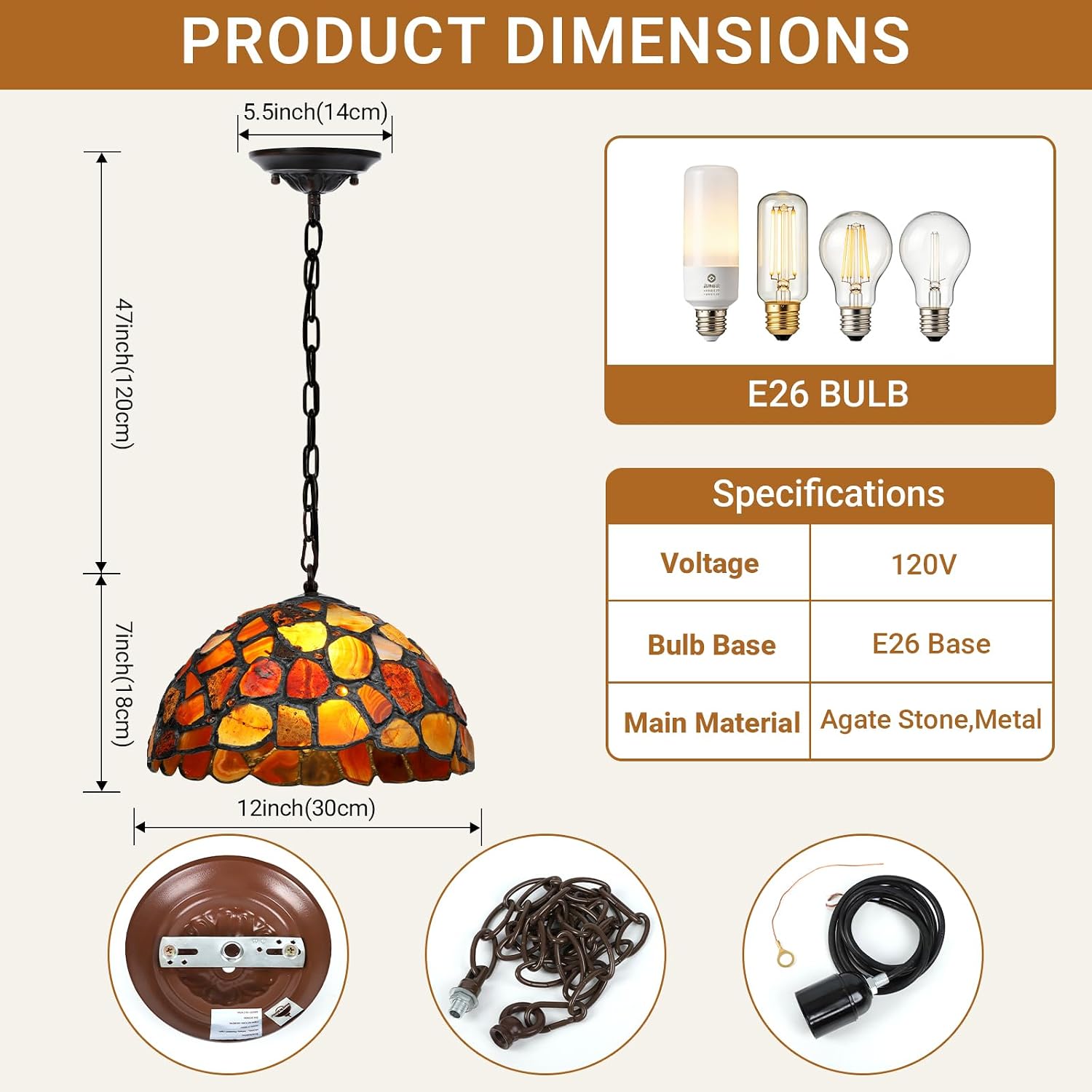 Tiffany Pendant Light Natural Agate Stone