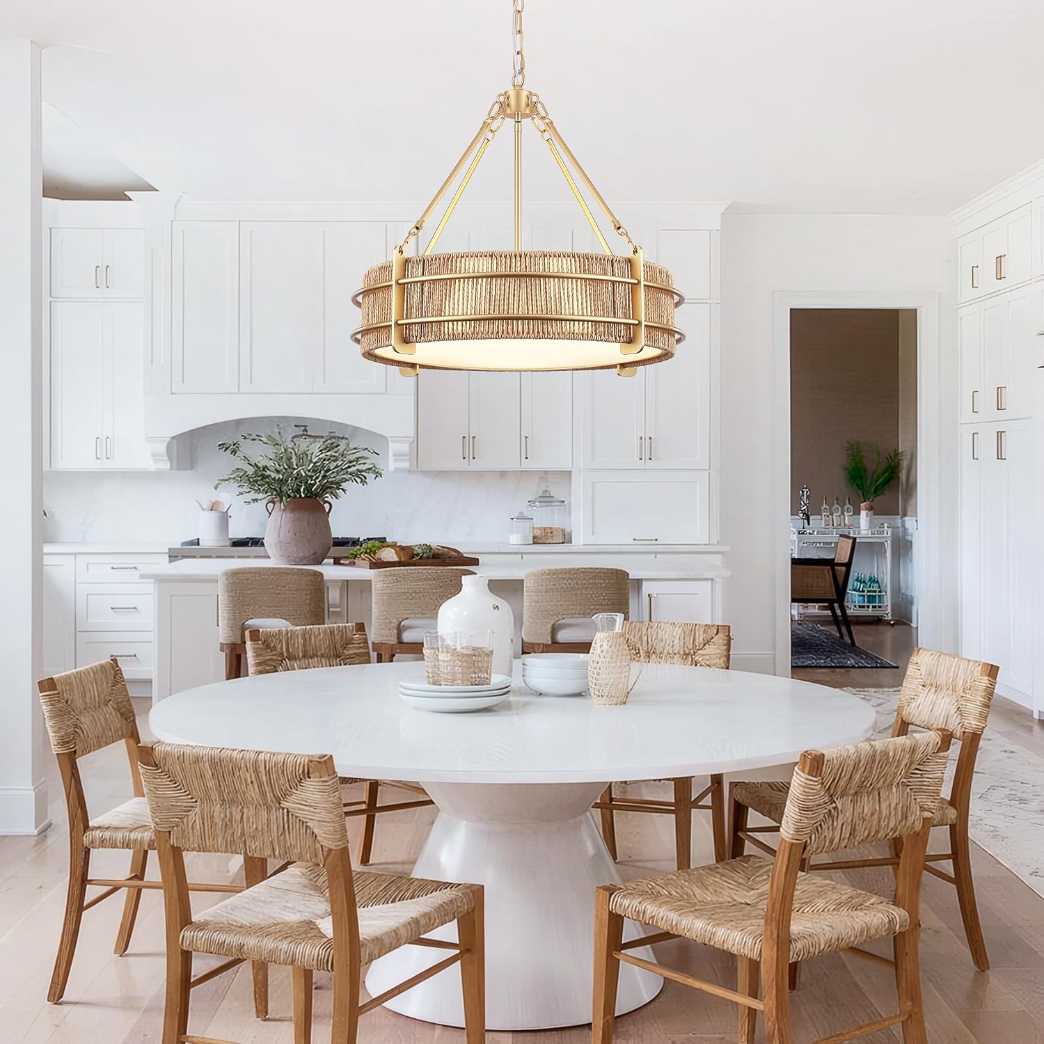 1.5'' Boho Rattan Chandelier 5-Light Boho Light Fixture for Dining Room