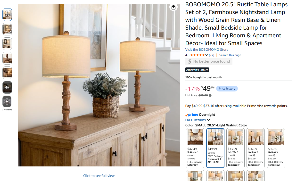Rustic Table Lamps Set of 2