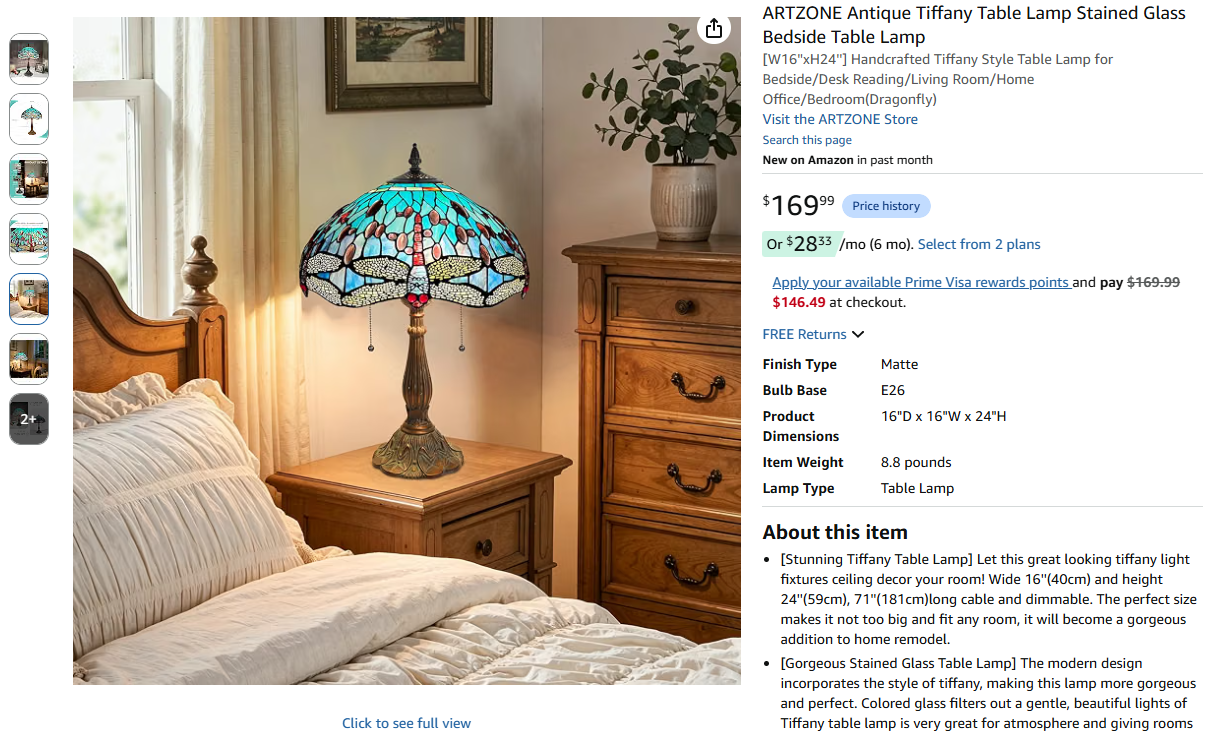 Handcrafted Antique Tiffany Table Lamp Stained Glass