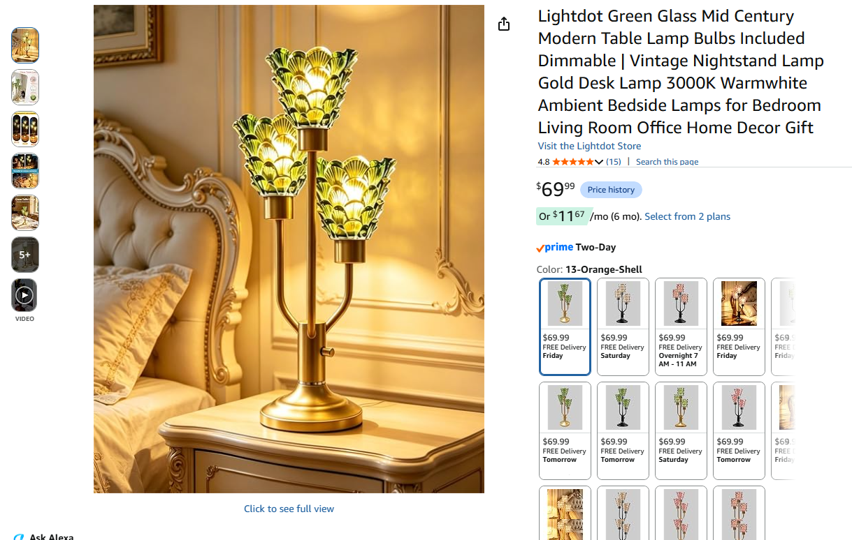 Green Glass Mid Century Modern Table Lamp Bulbs Included