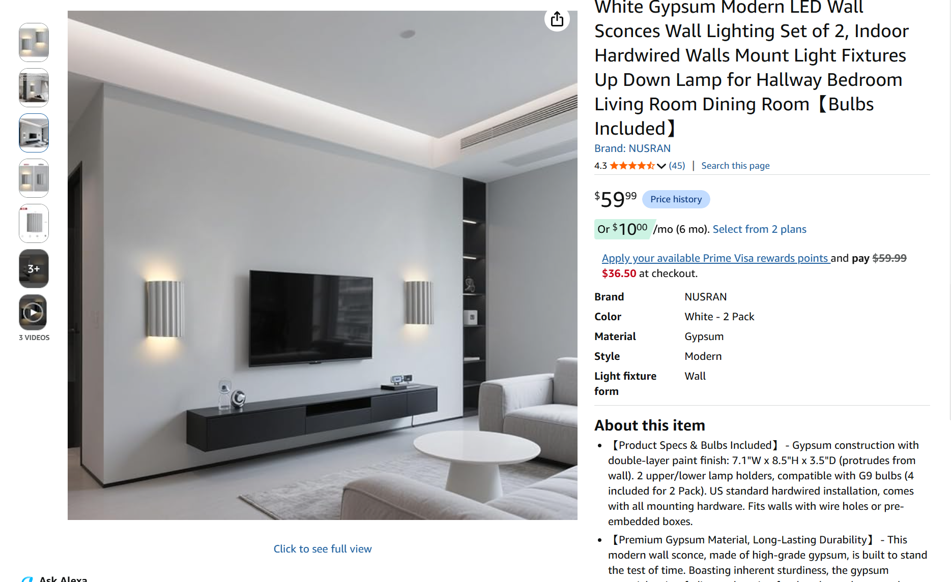 White Gypsum Modern LED Wall Sconces