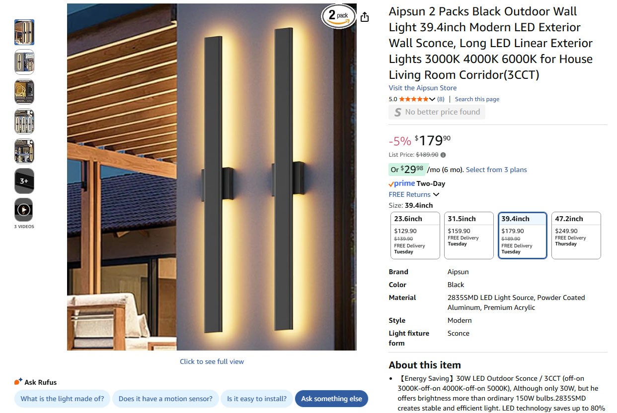 black outdoor wall lights - 2 Pack