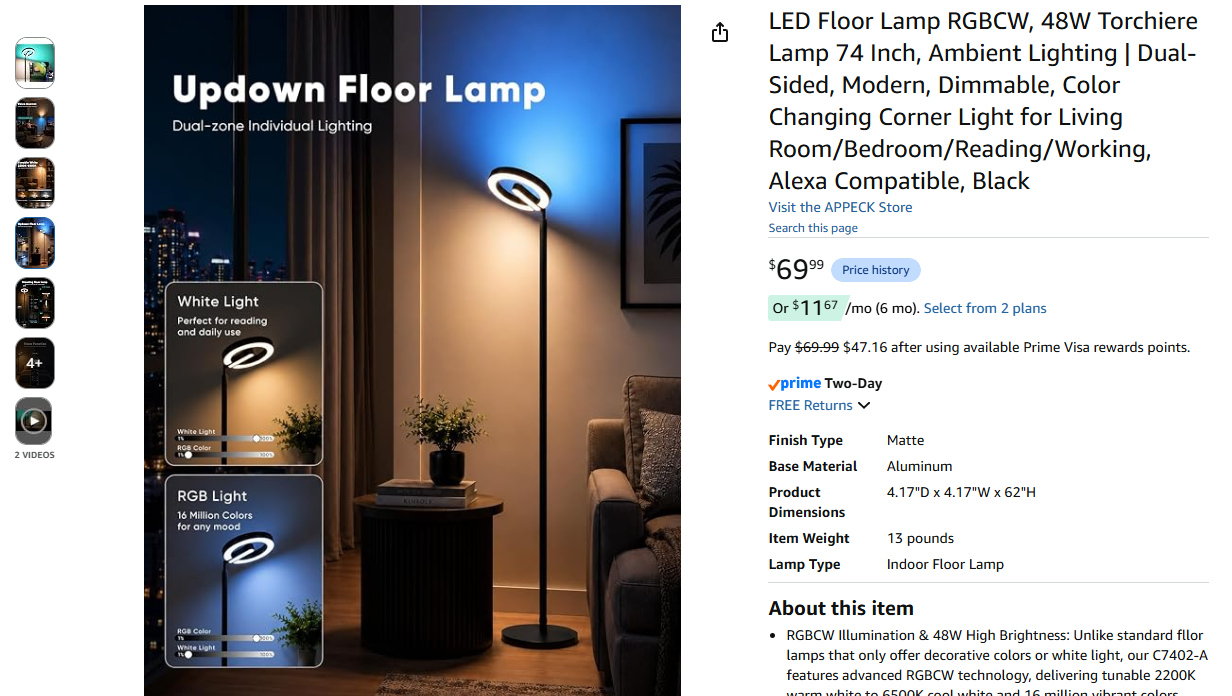 Smart LED Floor Lamp RGBCW