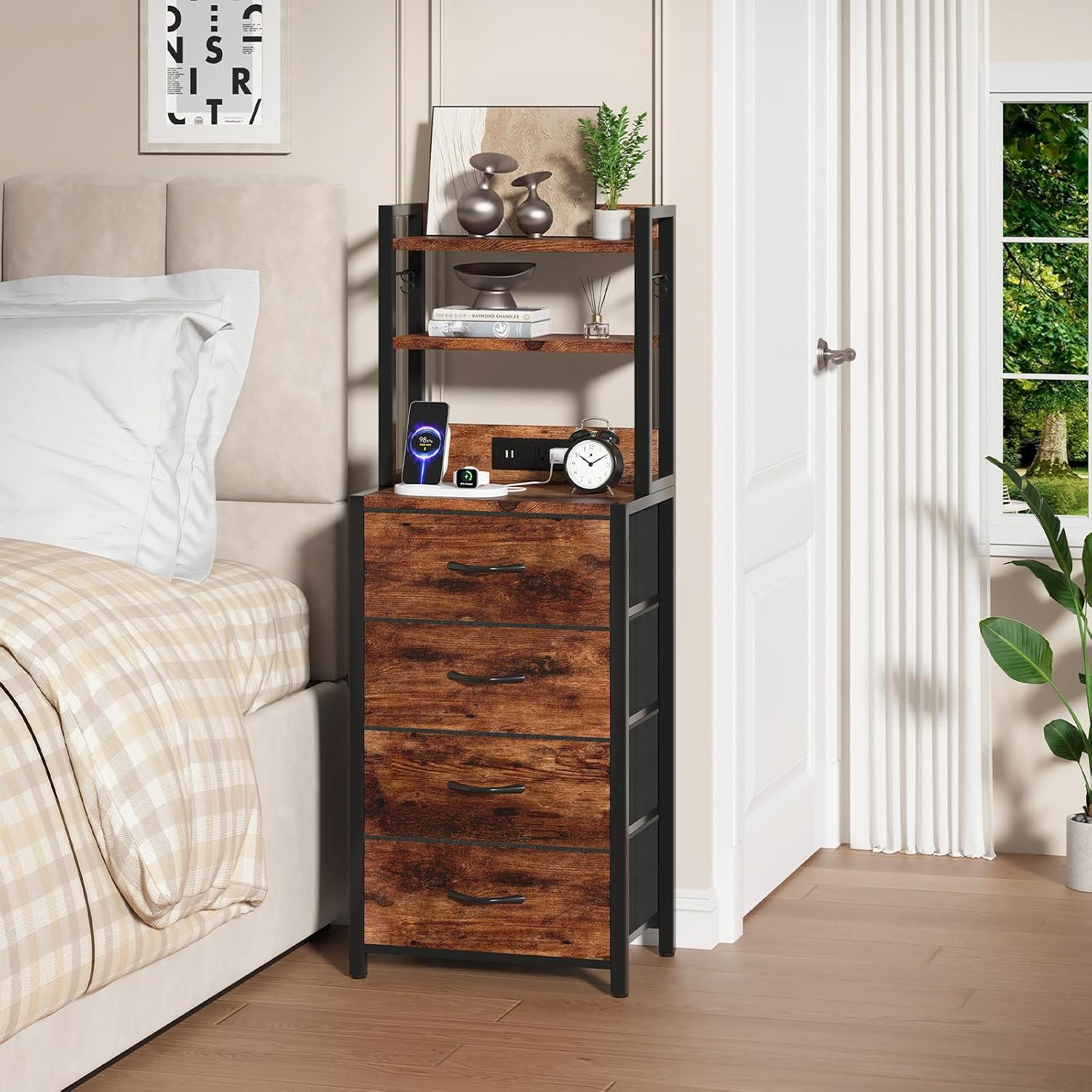 Tall Nightstand with LED Light,