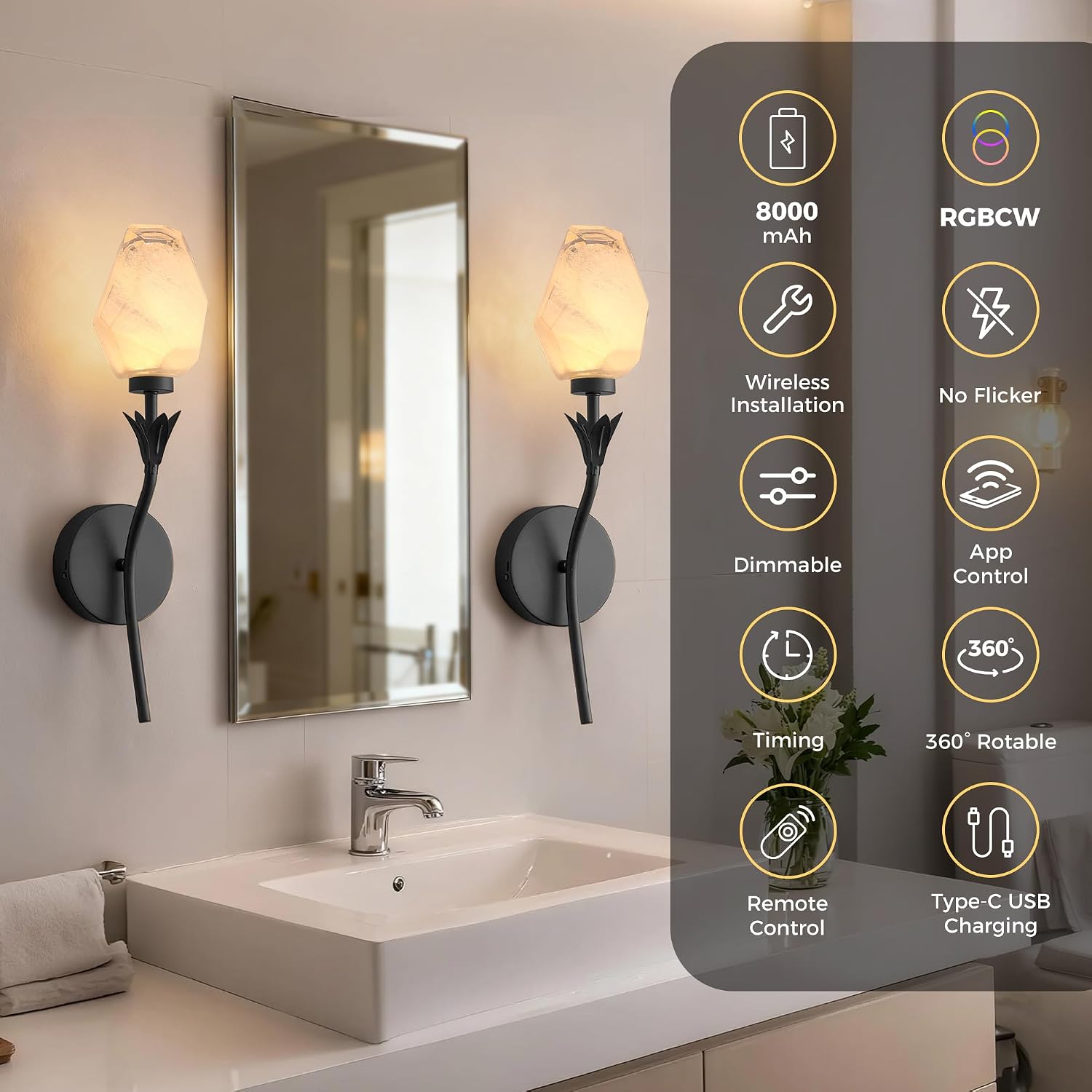 LED Battery Operated Wall Sconces Set of 2 , with Remote