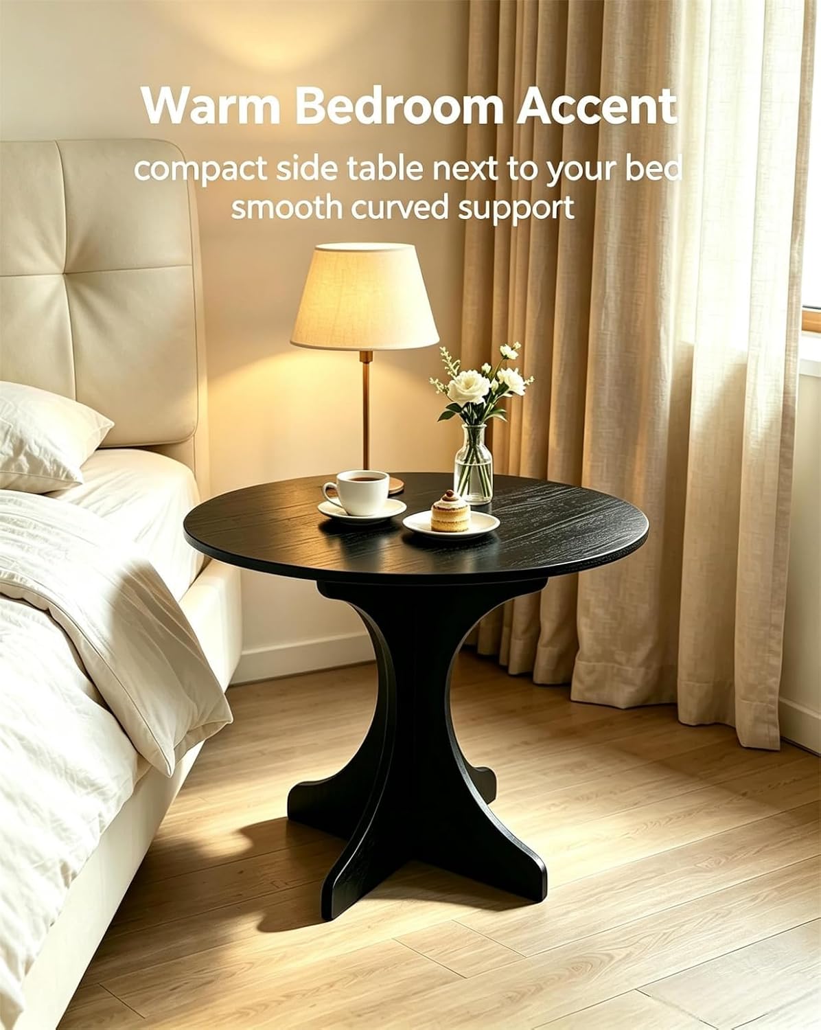 Black Round Side Table, Modern Accent End Table