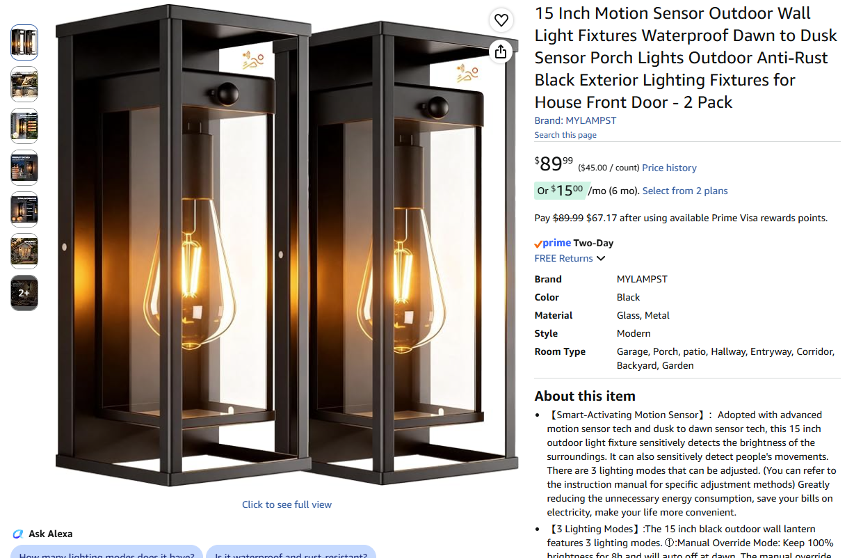 Motion Sensor Outdoor Wall Lights