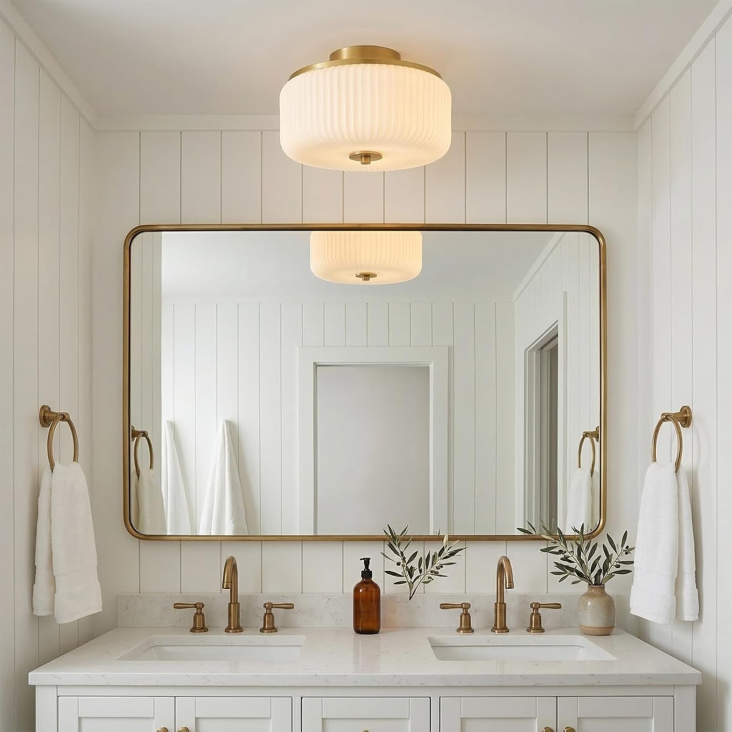 3-Light Gold Semi Flush Mount Ceiling Light