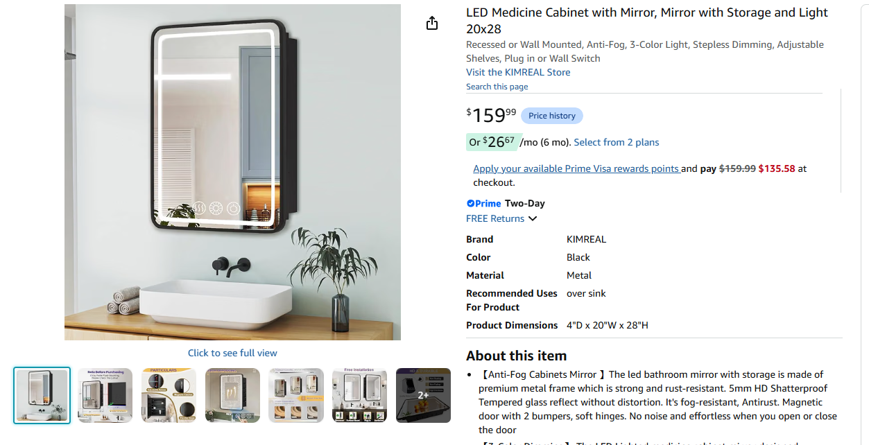 LED Medicine Cabinet with Mirror with Storage and Light