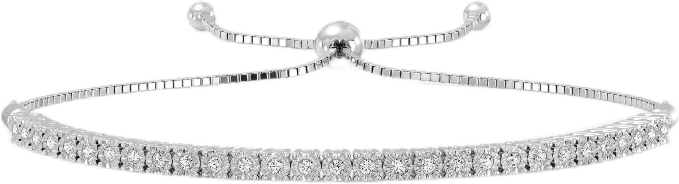 GILDED Diamond Bolo Bracelet 925 Silver .25 Cttw Sterling Silver