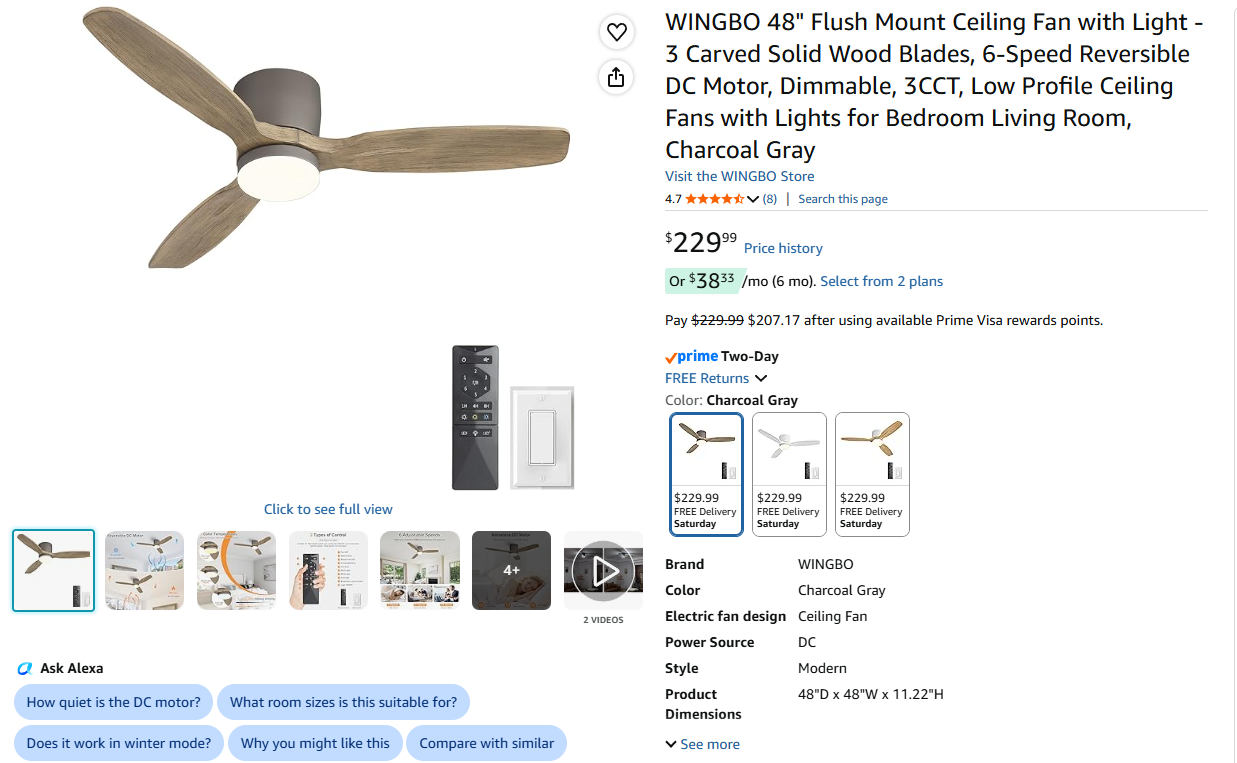 Flush Mount Ceiling Fan Light Solid Wood