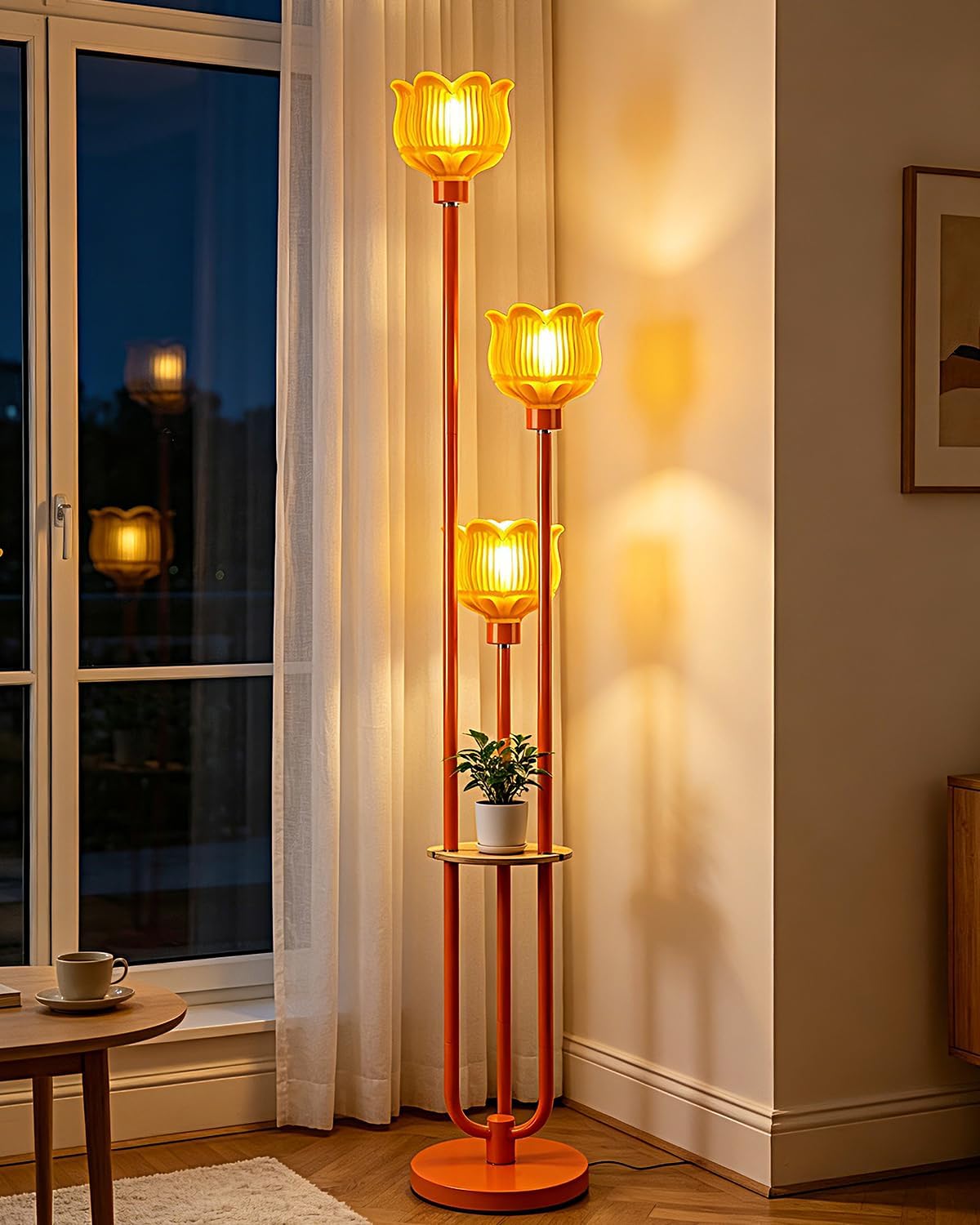 Globe Floor Lamp with 3-light with shelf, LED Bulbs