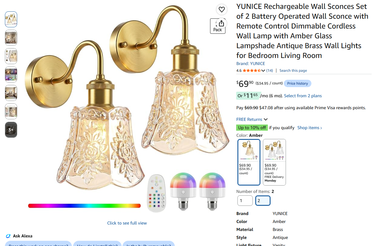 Rechargeable Wall Sconces 2Pack