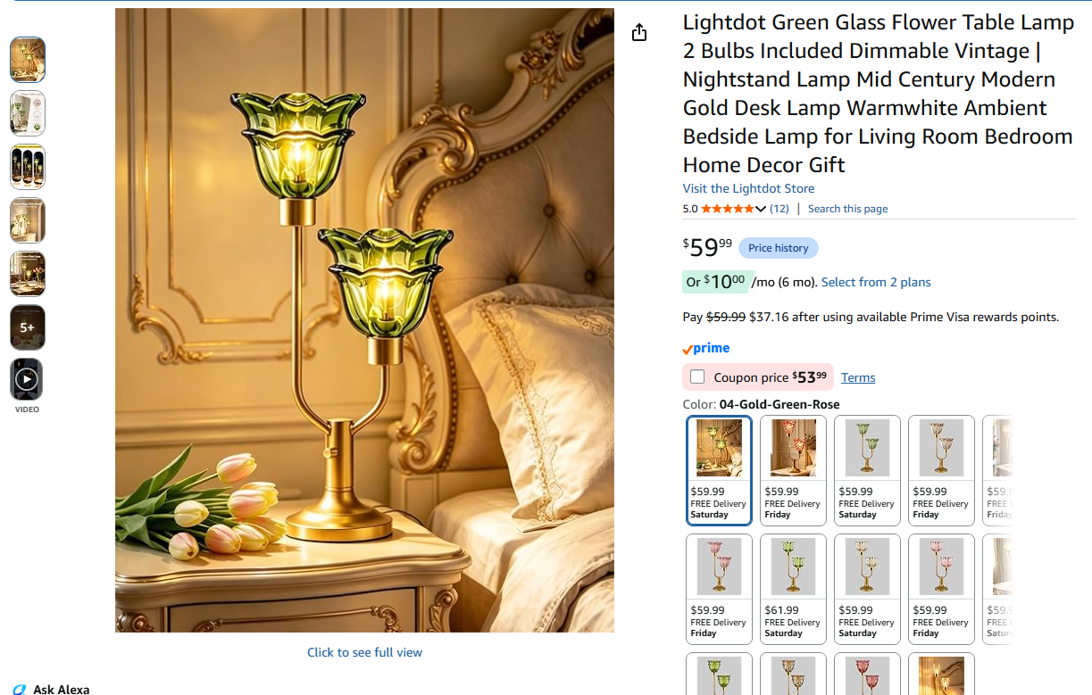 Glass Flower Table Lamp 2 Bulbs Included