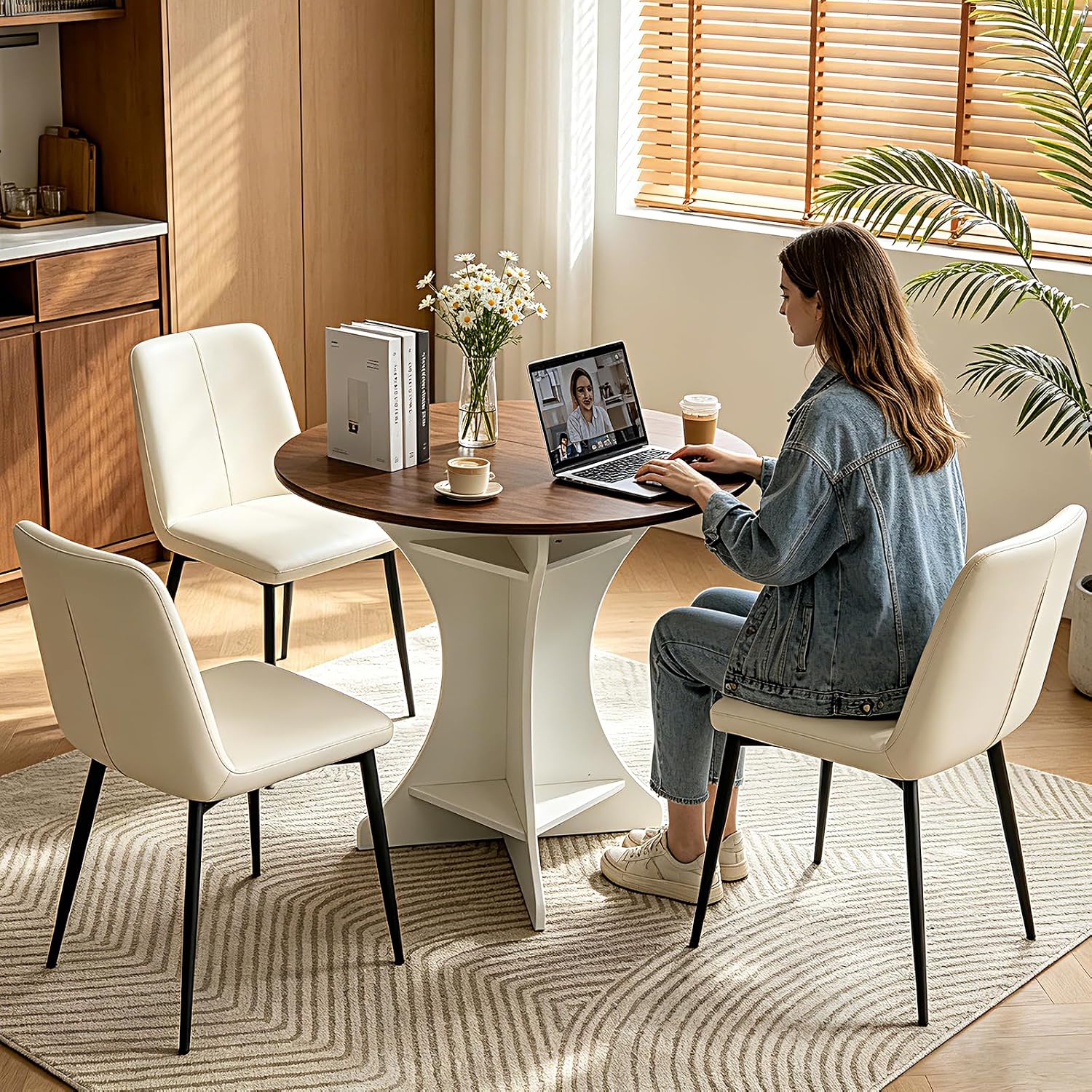 40" Round Dining Table Modern Circle Farmhouse Kitchen Table