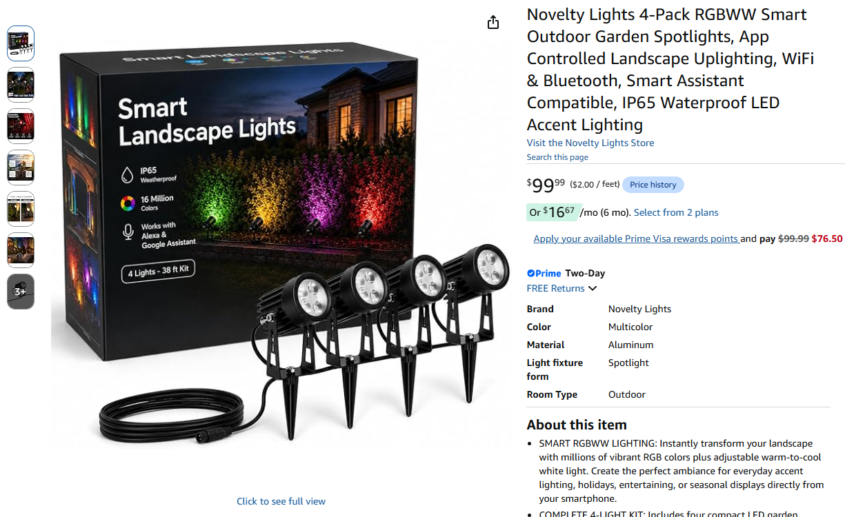 Smart 4-Pack RGBWW Smart Outdoor Garden Spotlights