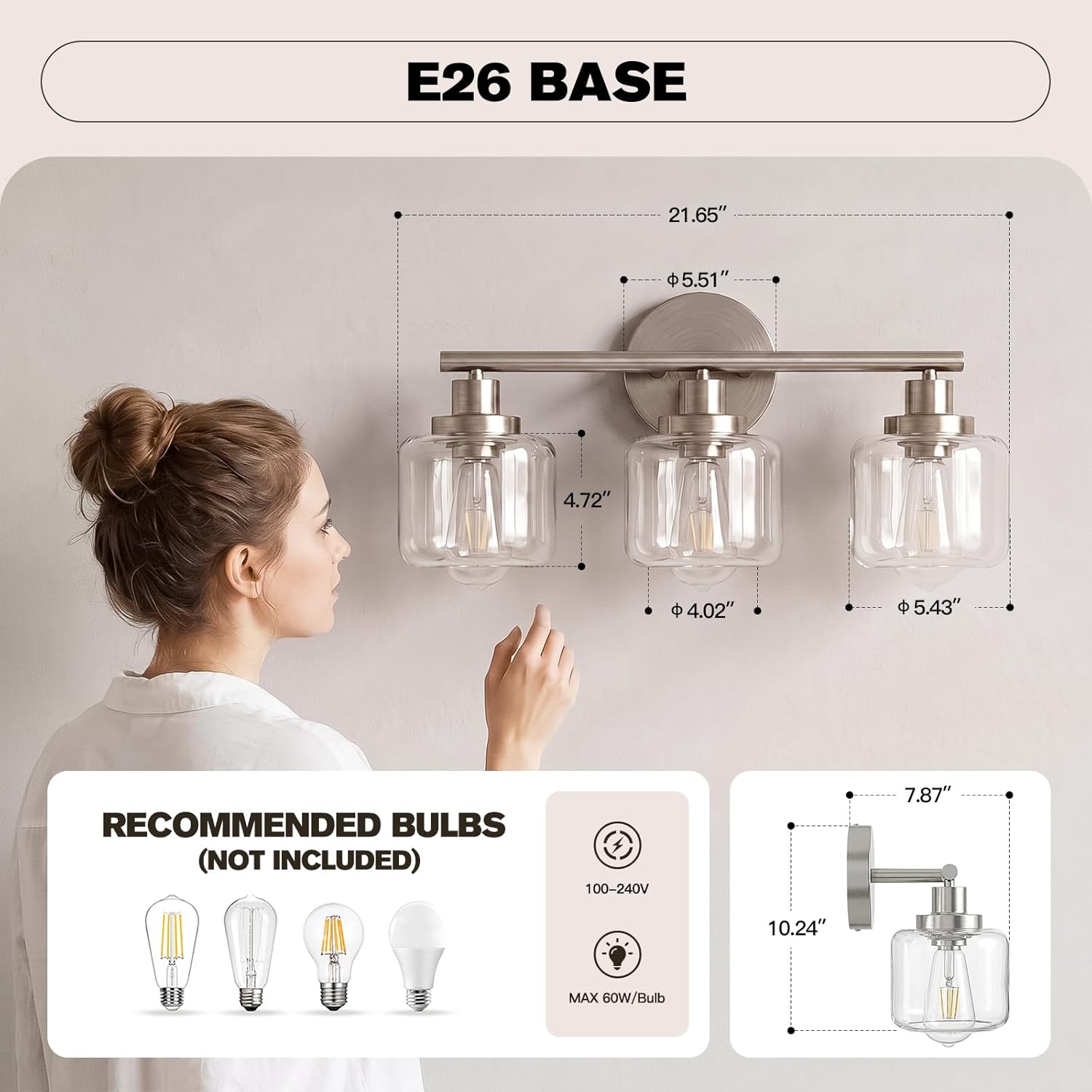 3-Light Nickel Vanity Light