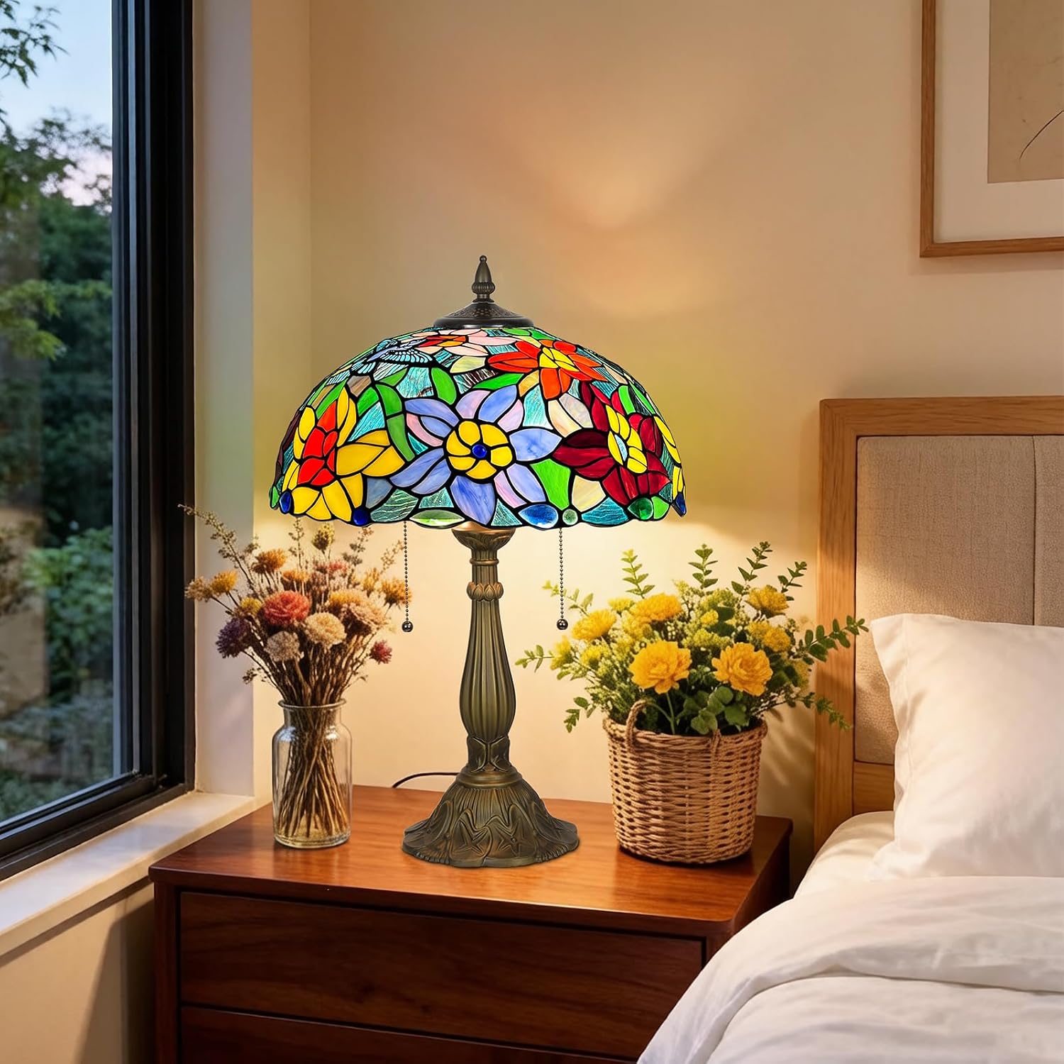 Antique Tiffany Pendant Light Fixture Stained GlasS