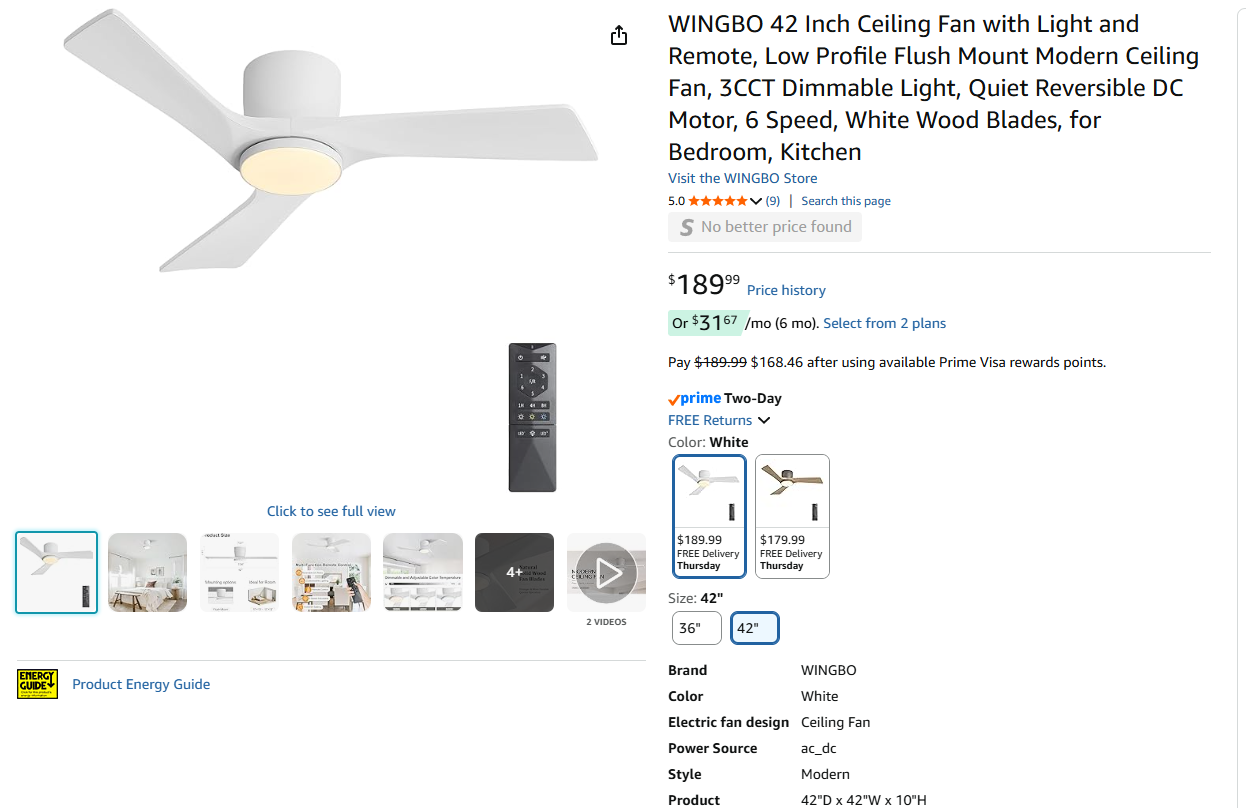 Ceiling Fan with Light and Remote,