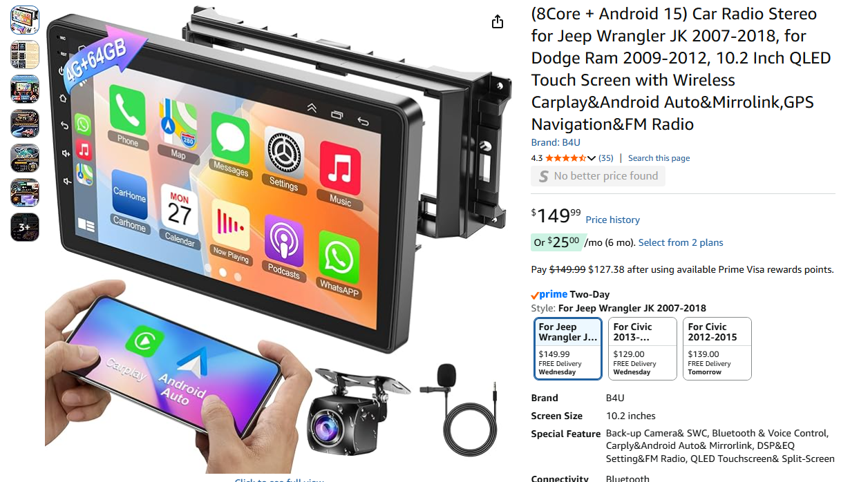 Smart Car Stereo Jeep 2007-2018 Dodge 2009-2012