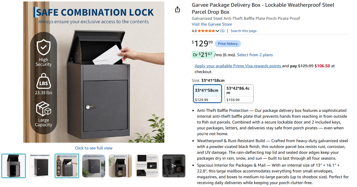 Package Delivery Box - Lockable Weatherproof