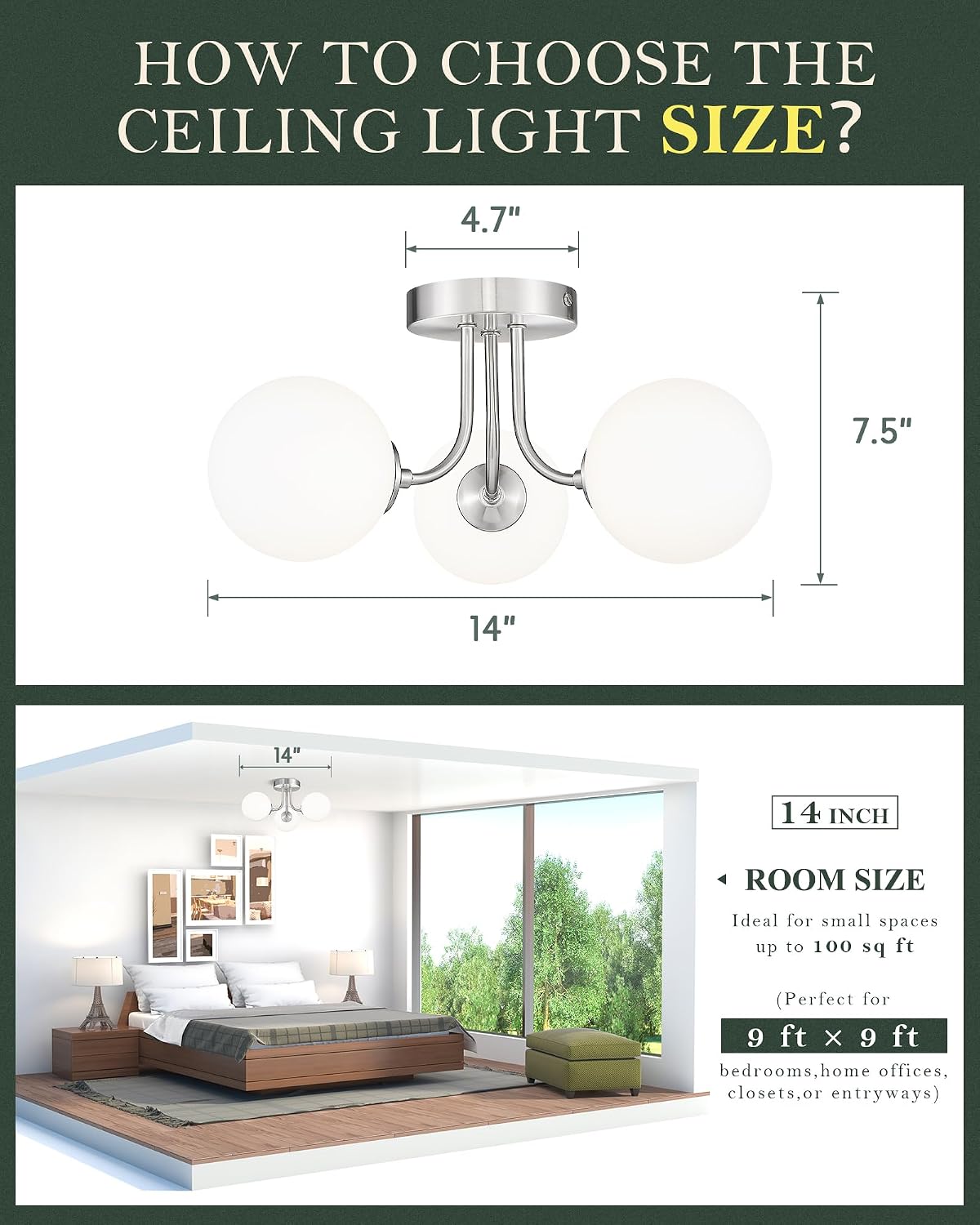 3 Globe Flush Mount Ceiling Light, White Frosted Glass