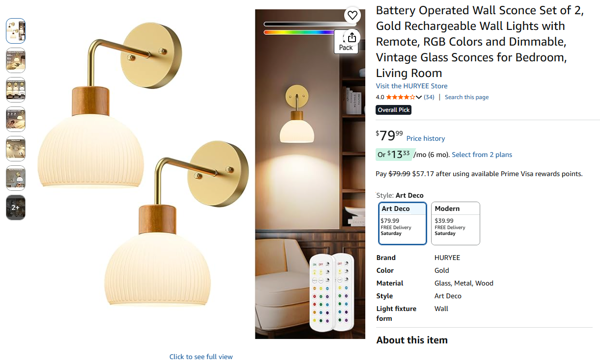 Battery Operated Wall Sconce Set of 2
