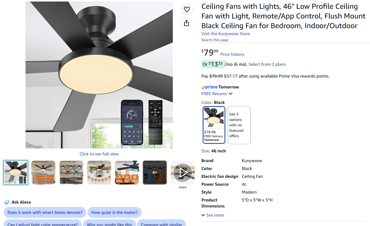 Ceiling Fan with Light and Remote,