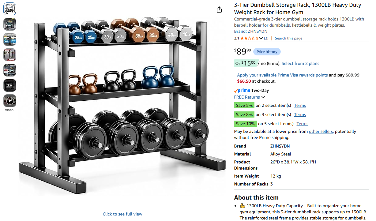 3-Tier Dumbbell Storage Rack,