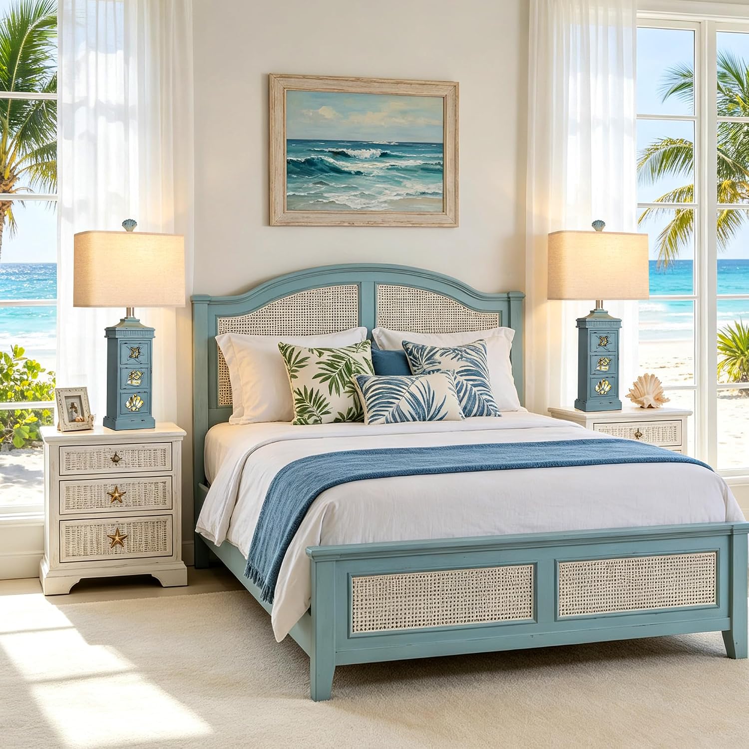 Coastal Table Lamps Set of 2 with Nightlight