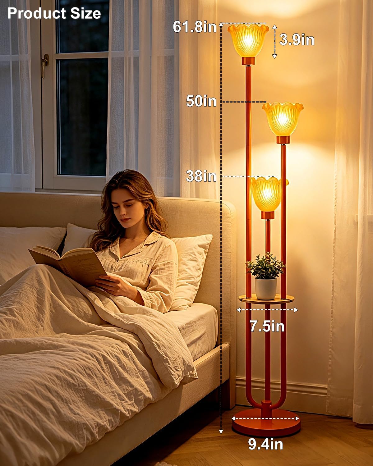 Floor Lamp with Shelf and Bulbs Included, Dimmable