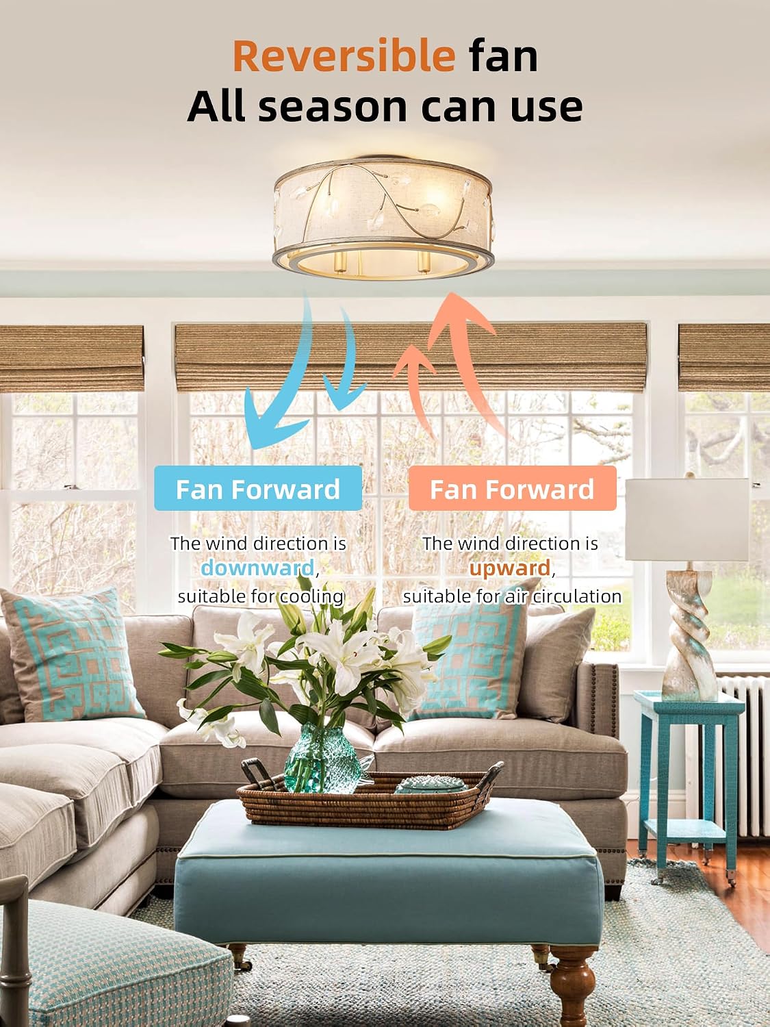 Gold Flush Mount Crystal Ceiling Fan, Lights  & remote