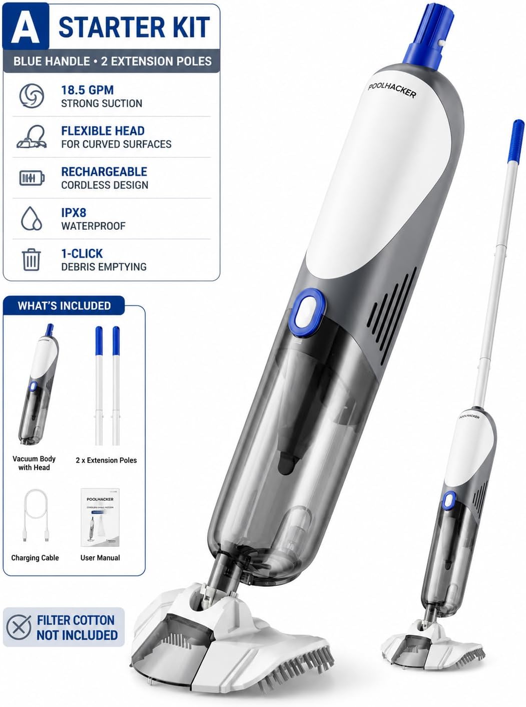 Cordless handheld pool vacuum