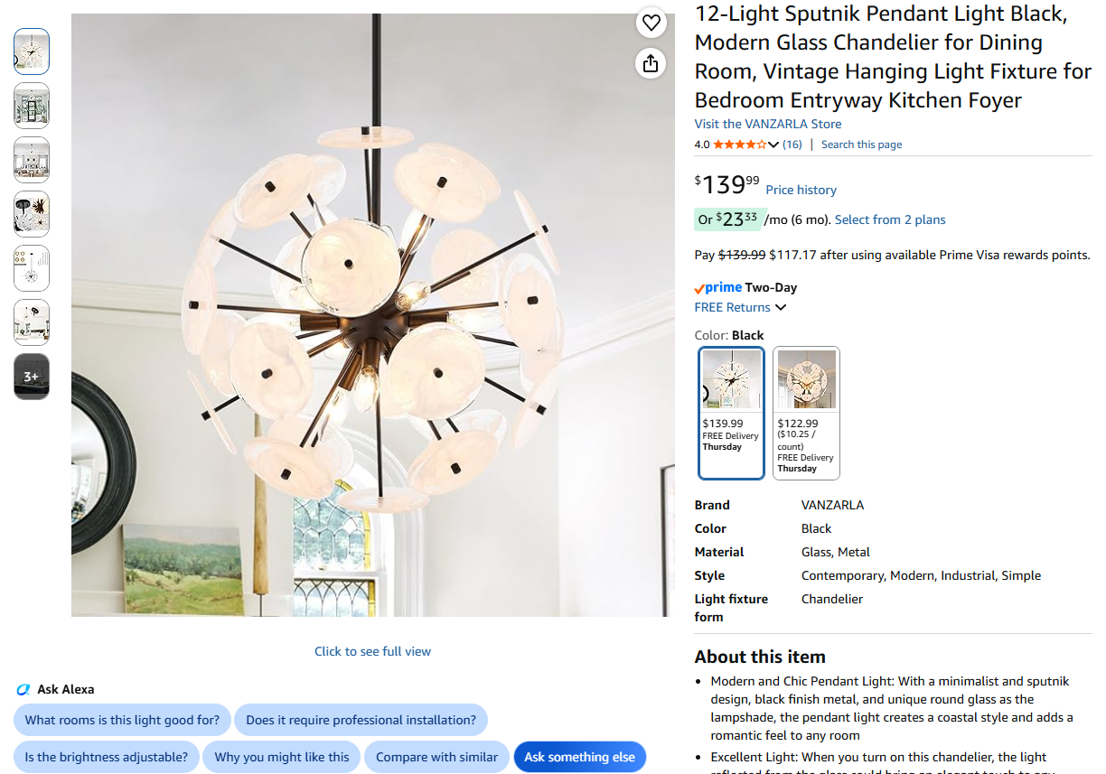 Sputnik Pendant Light Black